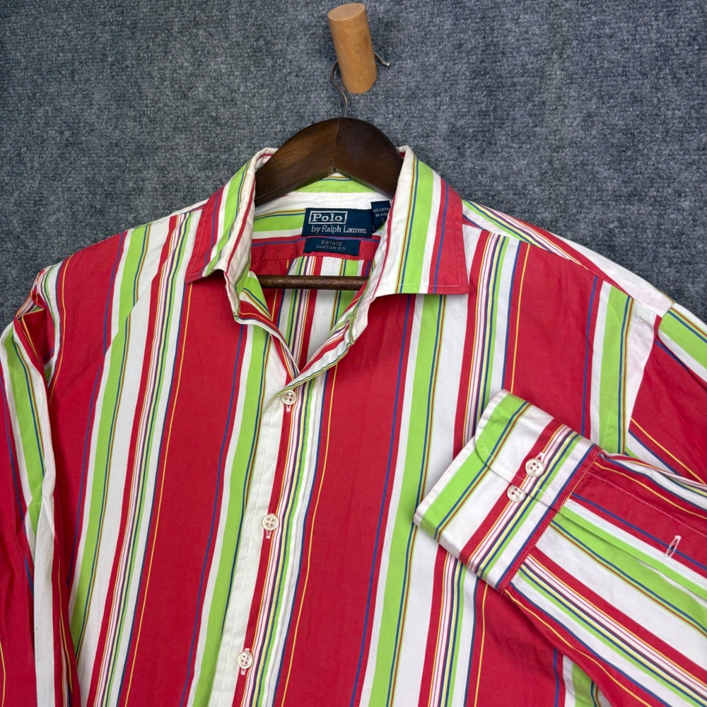 Polo Ralph Lauren Button Down Mens XL Red Green Striped Estate Custom Fit Shirt